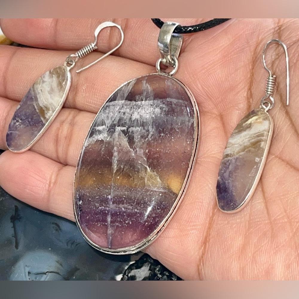 Purple Fluorite Pendant & Earrings Set